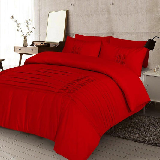 8 Pcs Pinch Pleat Red Bed Sheet Set With Quilt, Pillow And Cushions Covers 1080