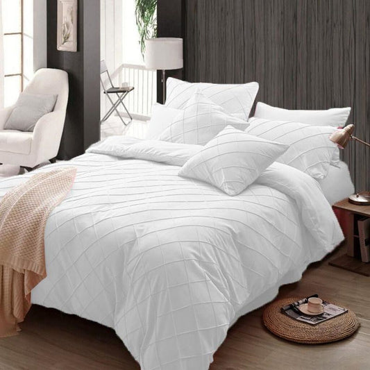 8 Pcs Pinch Pleat White Bed Sheet Set With Quilt, Pillow And Cushions Covers 1024