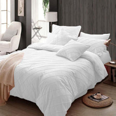 8 Pcs Pinch Pleat White Bed Sheet Set With Quilt, Pillow And Cushions Covers