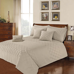 8 Pcs Pinch Pleat and Plain Sand Beige Bed Sheet Set With Quilt, Pillow And Cushions Covers