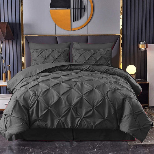 8 Pcs Pintuck Charcoal Bedding Set T250 With Filled Comforter , Pillow and Cushions Covers 1024