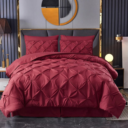 8 Pcs Pintuck Maroon Bedding Set T250 With Filled Comforter , Pillow and Cushions Covers 1024