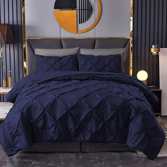 8 Pcs Pintuck Navy Bedding Set T250 With Filled Comforter , Pillow and Cushions Covers 1024