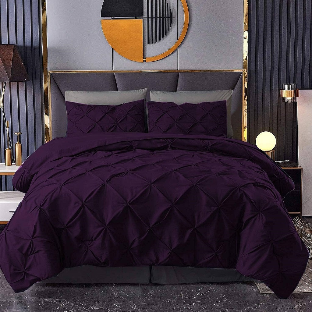 8 Pcs Pintuck Purple Bedding Set T250 With Filled Comforter , Pillow and Cushions Covers