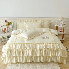 8 Pcs Ruffled Off-White Bed Sheet Set (Quilt, Pillow & Cushion Covers)