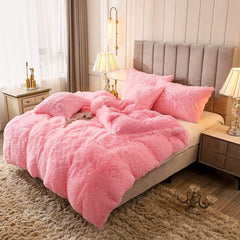 8 Pcs Soft Fluffy Fur Pink Bed Sheet Set (Quilt, Pillow & Cushion Covers)