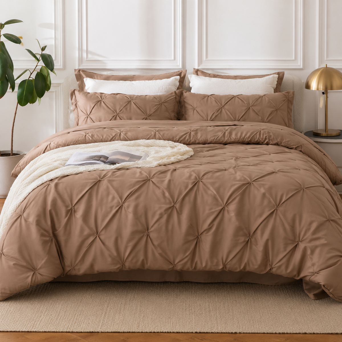 8 Pcs Diamond Brown Bed Sheet Set (Quilt, Pillow & Cushion Covers)