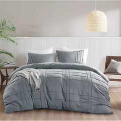 8 Pcs Pleated Grey Bed Sheet Set (Quilt, Pillow & Cushion Covers)