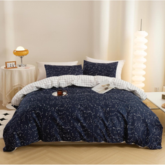 8 Pcs Printed Blue Bed Sheet Set (Quilt, Pillow & Cushion Covers)