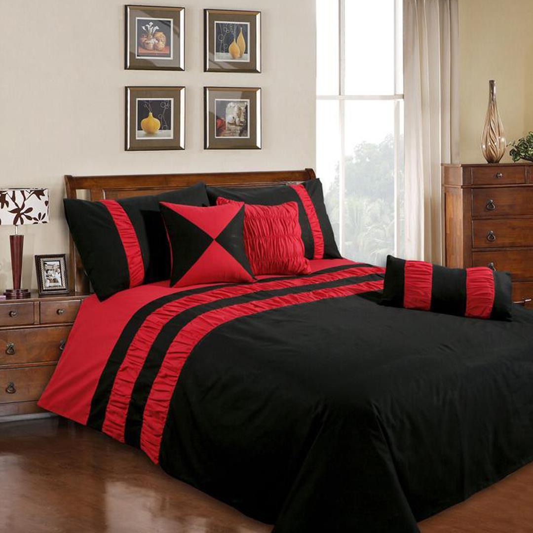 9 Pcs Spledid Black Bed Sheet Set With Quilt, Pillow And Cushions Covers