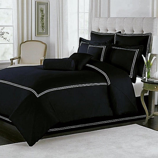 9 Pcs Dyed Black and White Double Lines Bed Sheet Set With Quilt, Pillow And Cushions Covers 1080