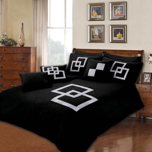 9 Pcs Passion Black Bed Sheet Set With Quilt, Pillow And Cushions Covers 1080