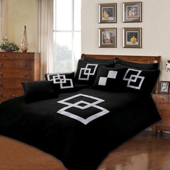 9 Pcs Passion Black Bed Sheet Set With Quilt, Pillow And Cushions Covers