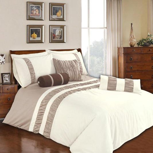 9 Pcs Spledid White and Beige Bed Sheet Set With Quilt, Pillow And Cushions Covers 1080