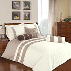 9 Pcs Spledid White and Beige Bed Sheet Set With Quilt, Pillow And Cushions Covers