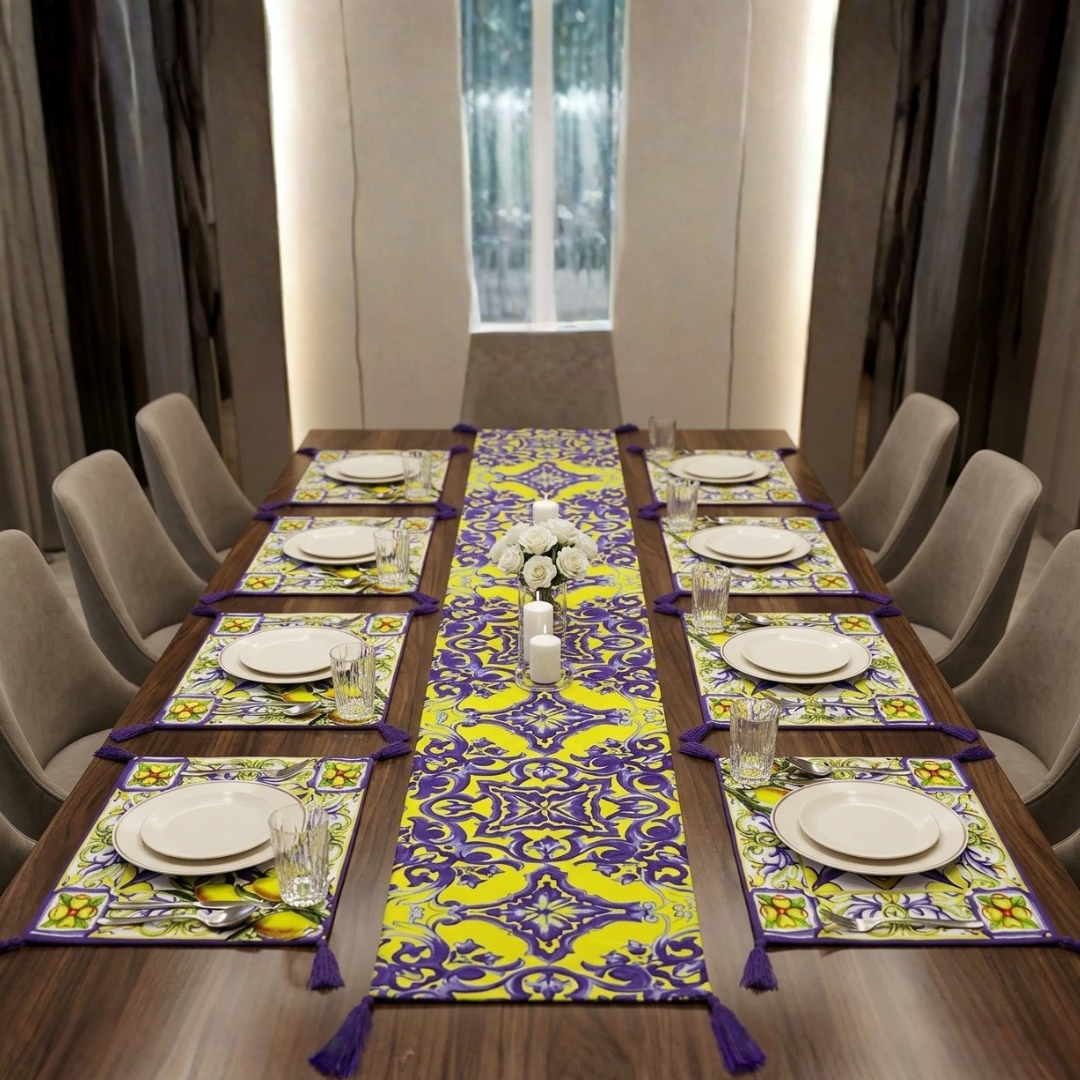9 Pcs Table Runner Set blue Tile