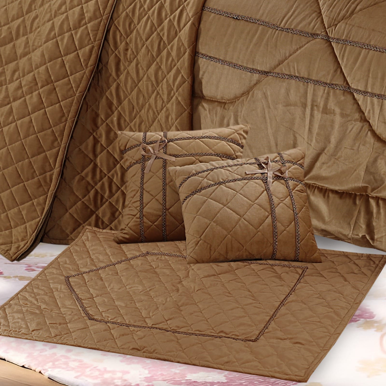 Adagio 14 Pcs Palachi Bedding Set with Filled Comforter Brown