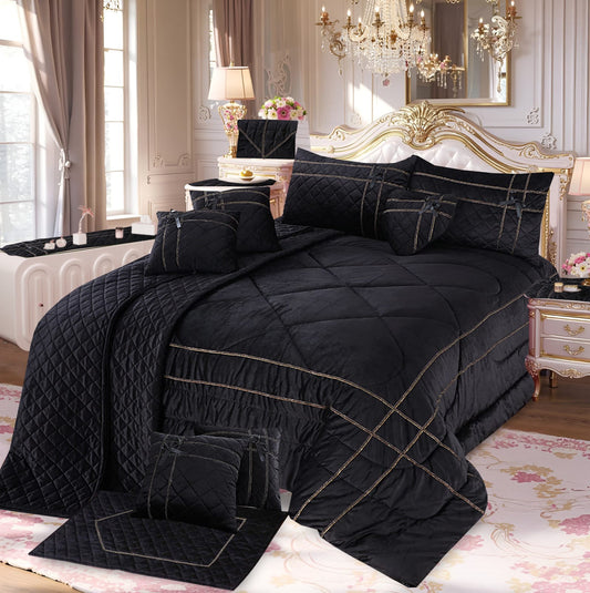 Adagio 14 Pcs Palachi Bedding Set with Filled Comforter Black 1594