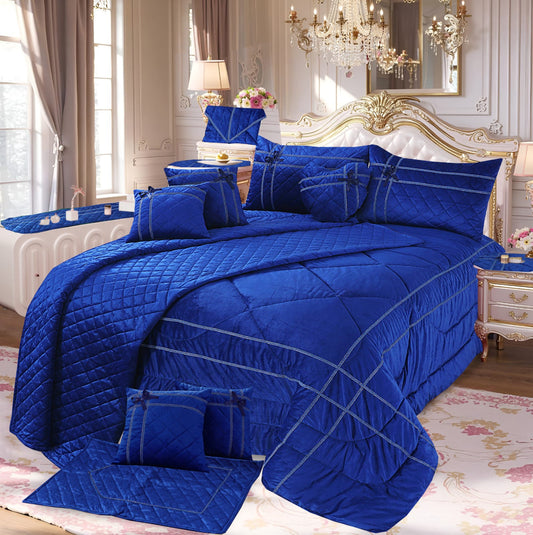 Adagio 14 Pcs Palachi Bedding Set with Filled Comforter Blue 1594