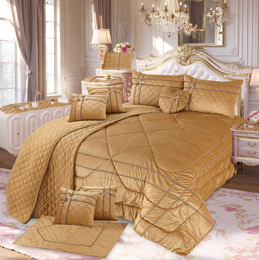 Adagio 14 Pcs Palachi Bedding Set with Filled Comforter Golden 1594