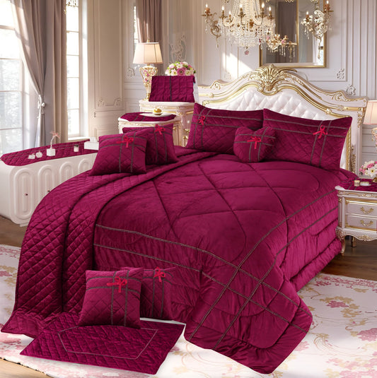 Adagio 14 Pcs Palachi Bedding Set with Filled Comforter Maroon 1594