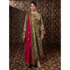 Adeera 3 Pcs Embroidered Unstitched Winter Suit Green