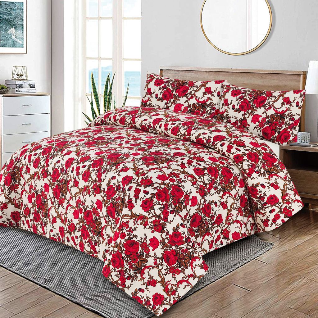 Adore Floral 3 Pcs Bedding Set Red