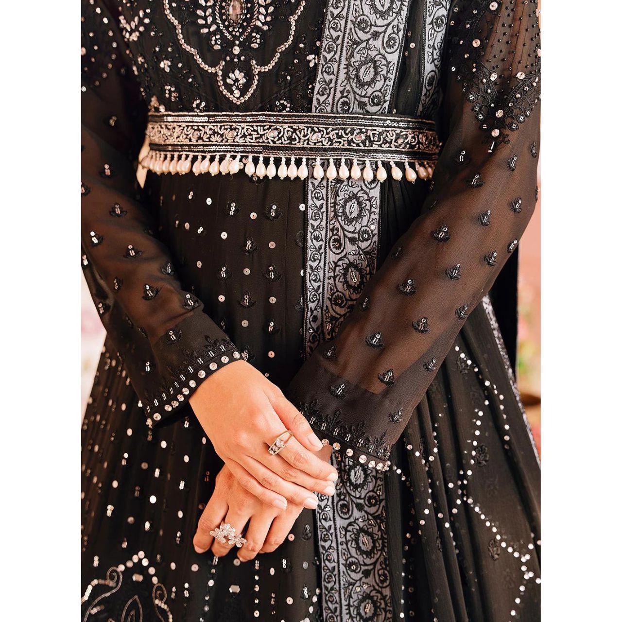 Afreen 3 Pcs Embroidered Luxury Suit Black