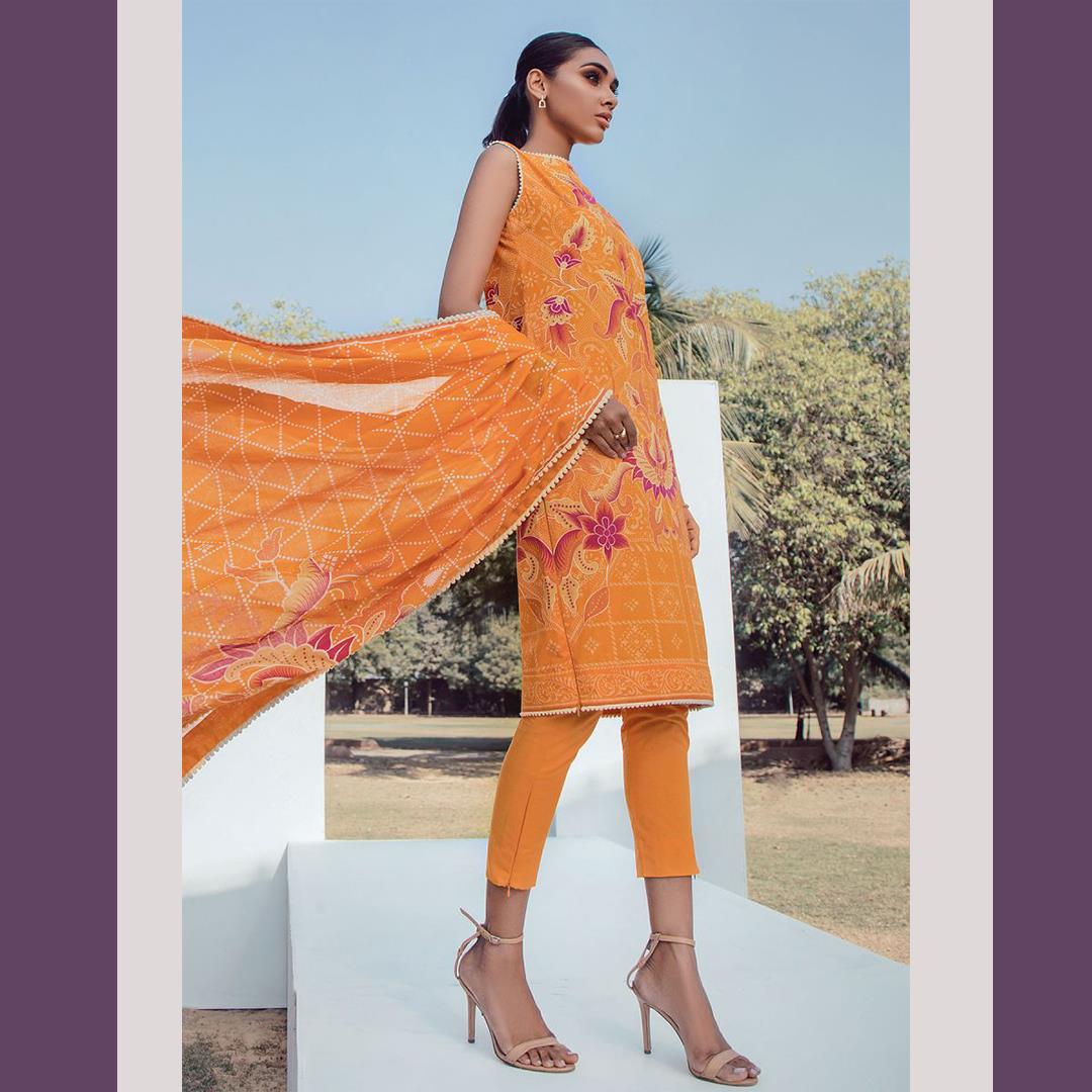 Al Karam Printed Unstitched 3 Pcs Lawn Suit Classic Orange