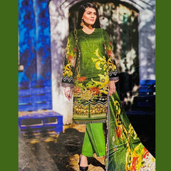 Al Karam Printed Unstitched 3 Pcs Lawn Suit Green