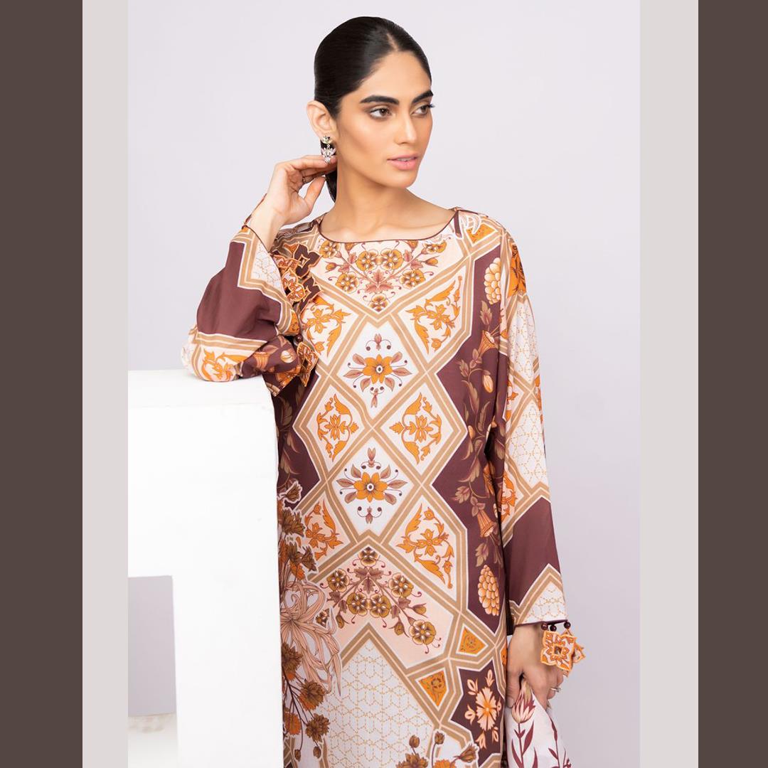 Al Karam Printed Unstitched 3 Pcs Lawn Suit Maroon