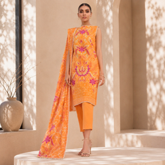 Al Karam Printed Unstitched 3 Pcs Lawn Suit Classic Orange