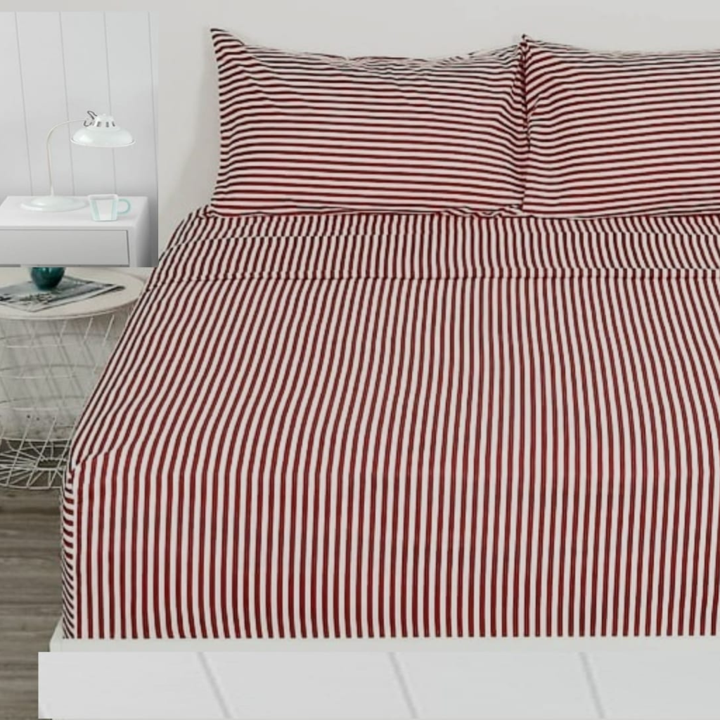 Alacrity 3 Pcs Bedding Set Striped Maroon