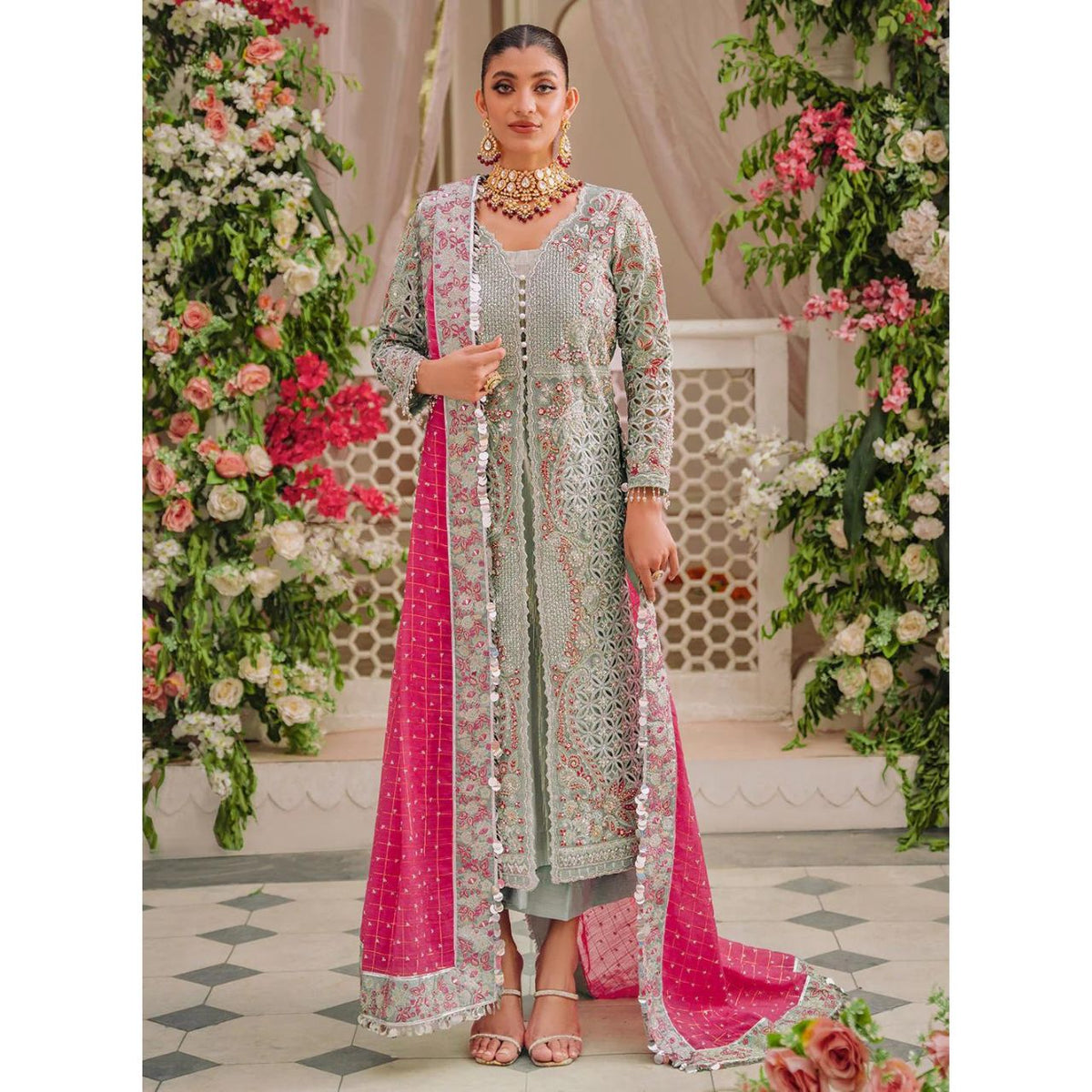 Alaya 3 Pcs Embroidered Luxury Suit Grey