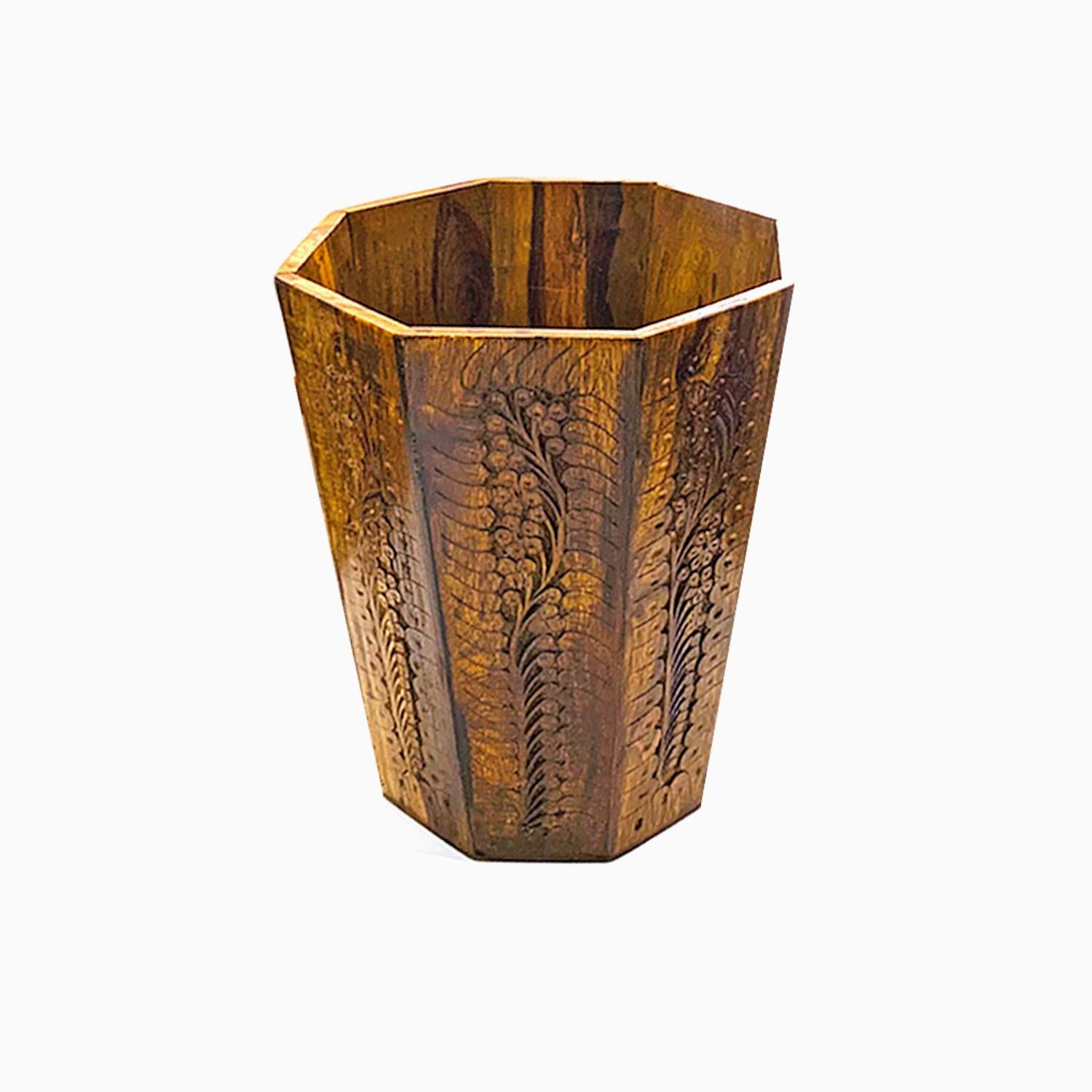 Alder Carved Wooden Dustbin