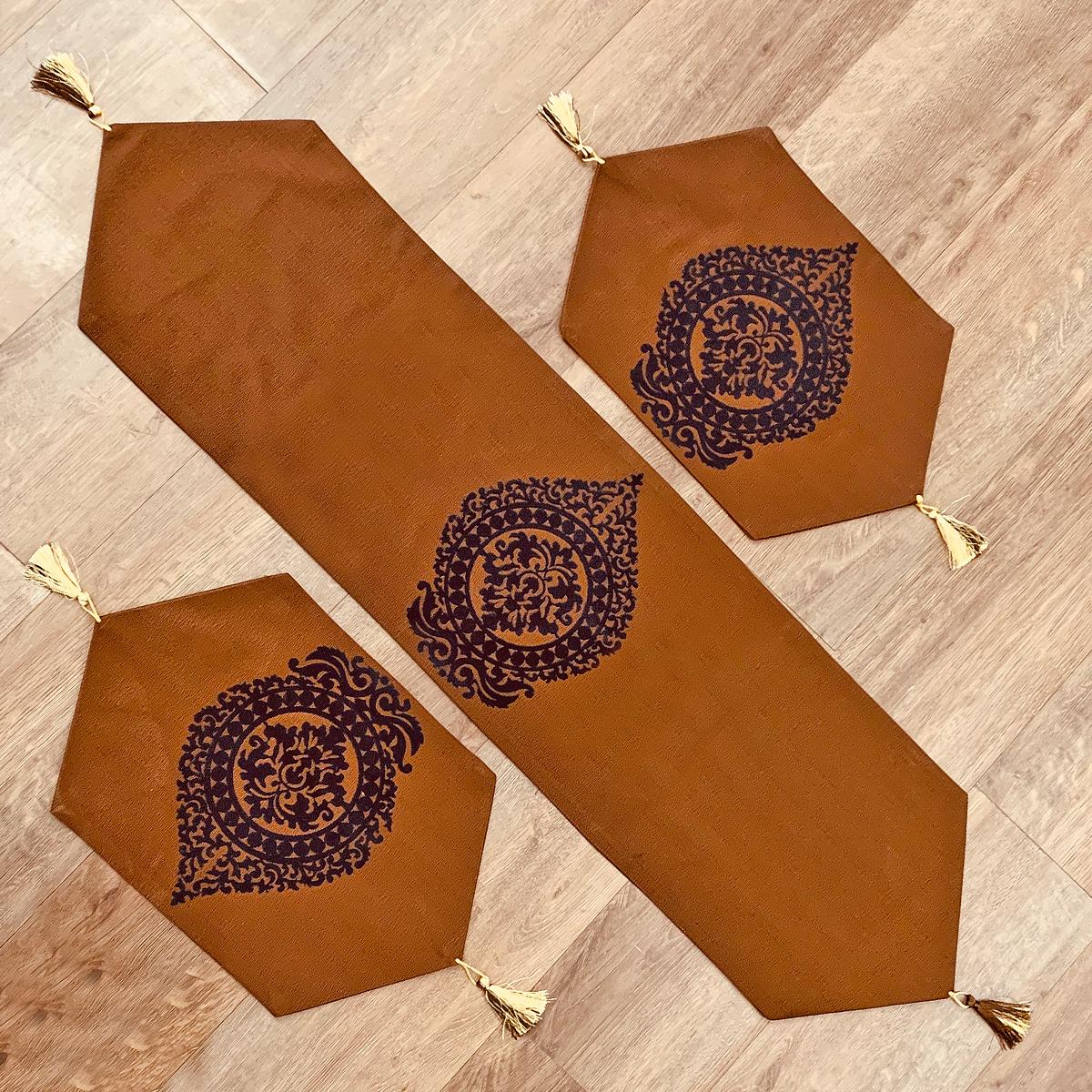 Aldiana 3 Pc Table Runner Set Tawny Brown