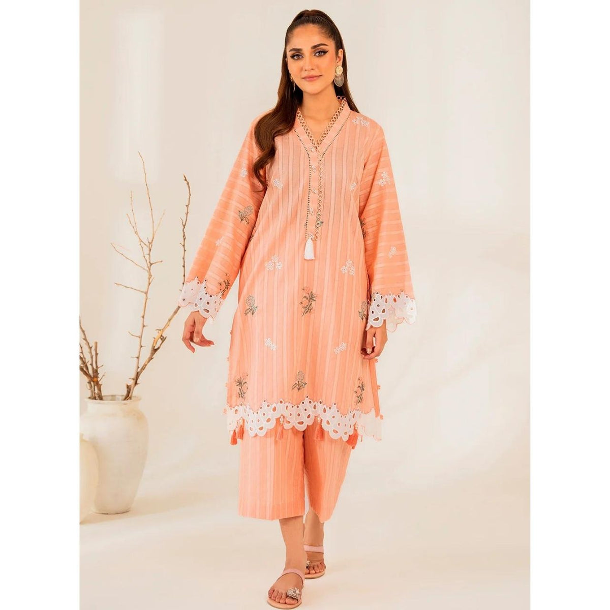 Alessa 2 Pcs Embroidered Stitched Suit Peach