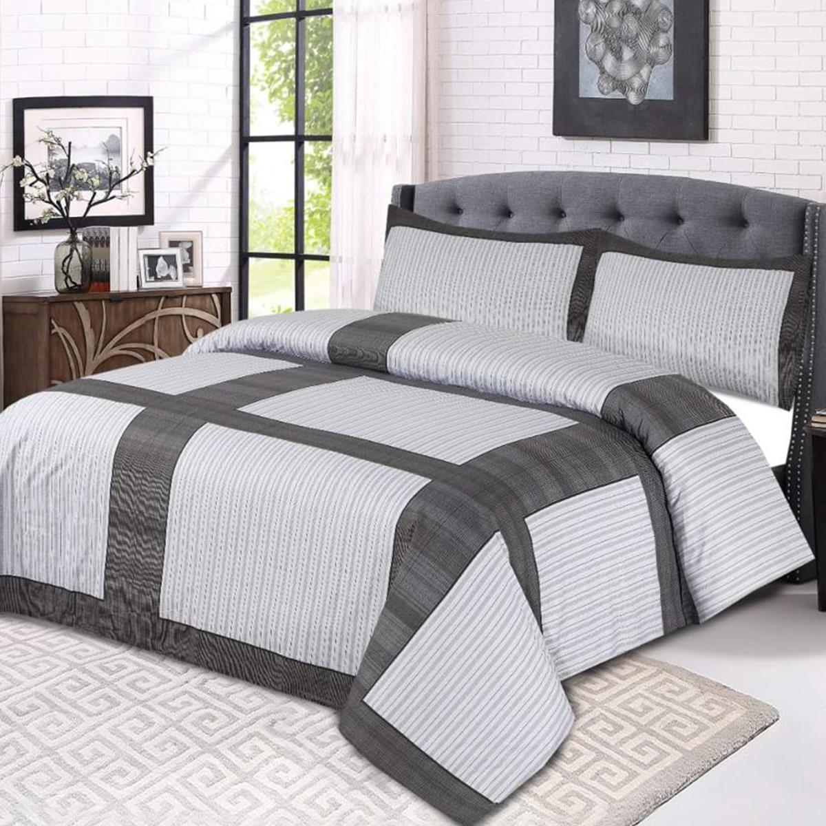 Alice Satin 3 Pcs Bedding Set Block Grey