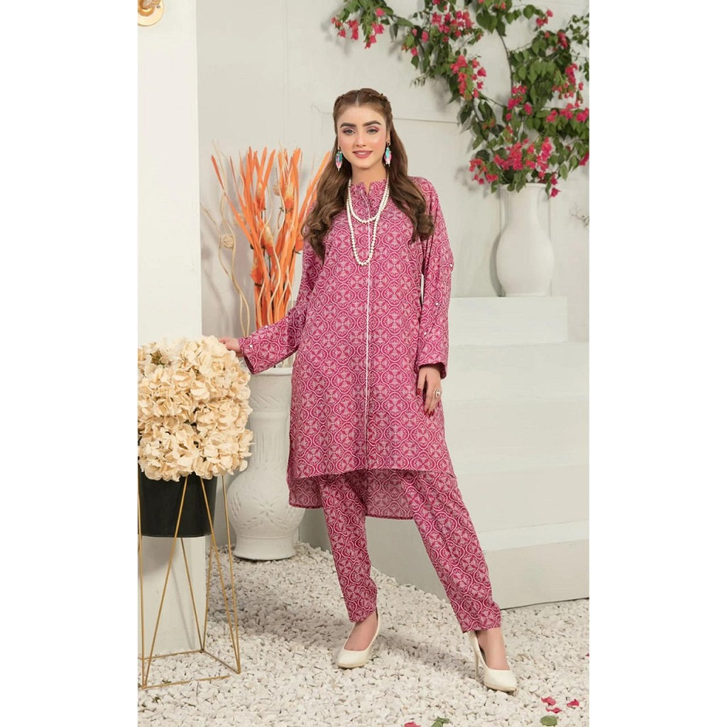 Alkaram 2 Pcs Unstitched Printed Linen Suit Pink