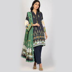 Alkaram 3 Pcs Unstitched Printed Linen Banarsi Suit Black