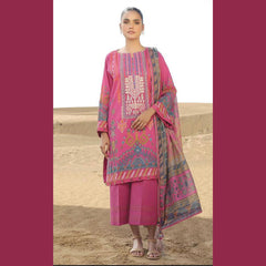 Alkaram 3 Pcs Unstitched Printed Linen Banarsi Suit Pink