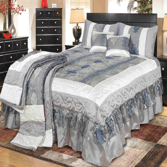 Alpine 6 Pcs Bedding Set with Filled Comforter Grey 1080