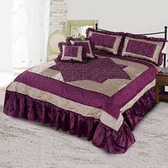 Alviso 5 Pcs Silk Embroidered Purple Bedspread Set