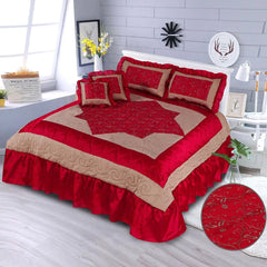 Alviso 5 Pcs Silk Embroidered Red Bedspread Set