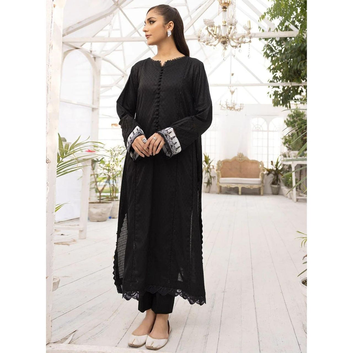 Amber 2 Pcs Embroidered Stitched Suit Black