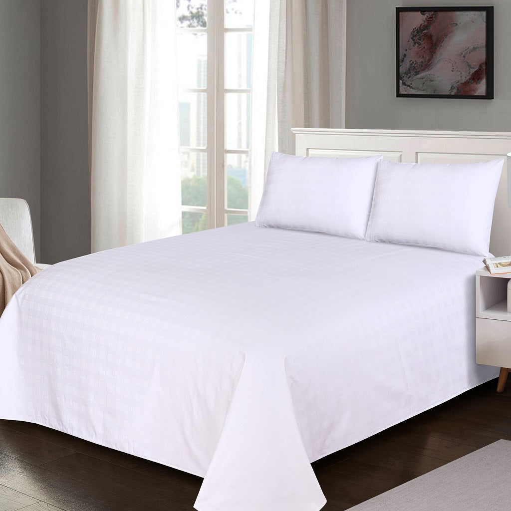 3 Pcs King Size Sateen Stripe Bed Sheet Set White