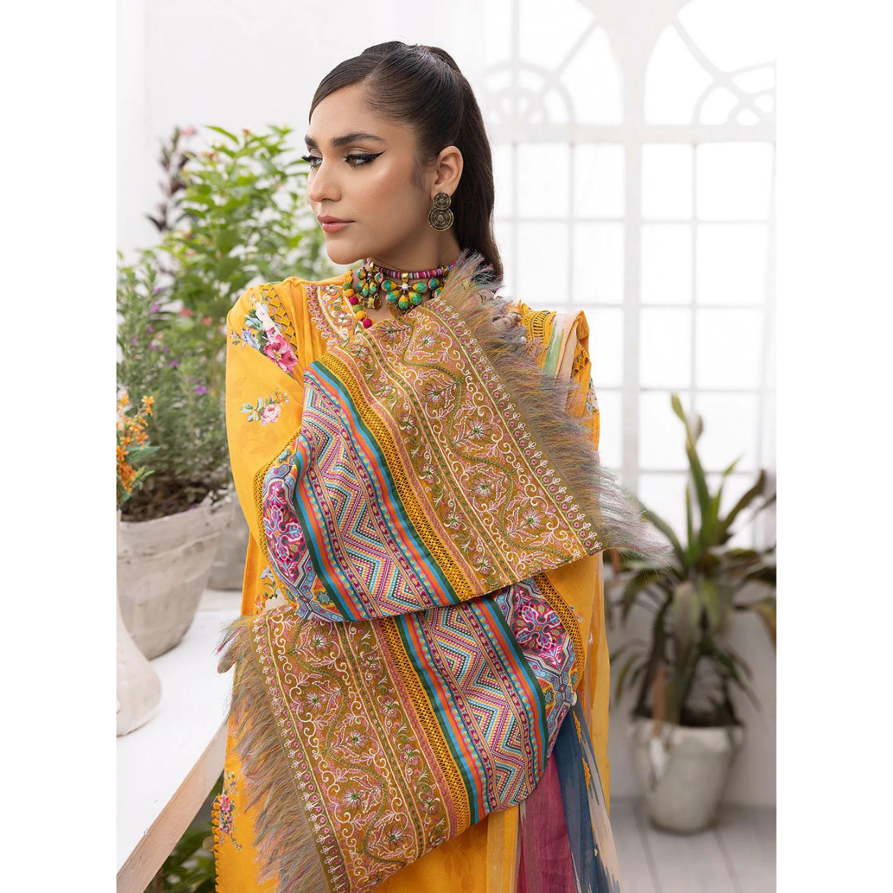 Ammara 3 Pcs Embroidered Unstitched Suit Mustard