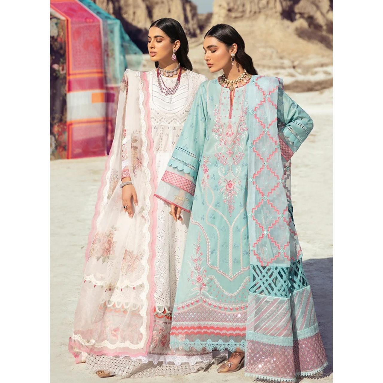 Anita 3 Pcs Embroidered Unstitched Suit Sea Blue