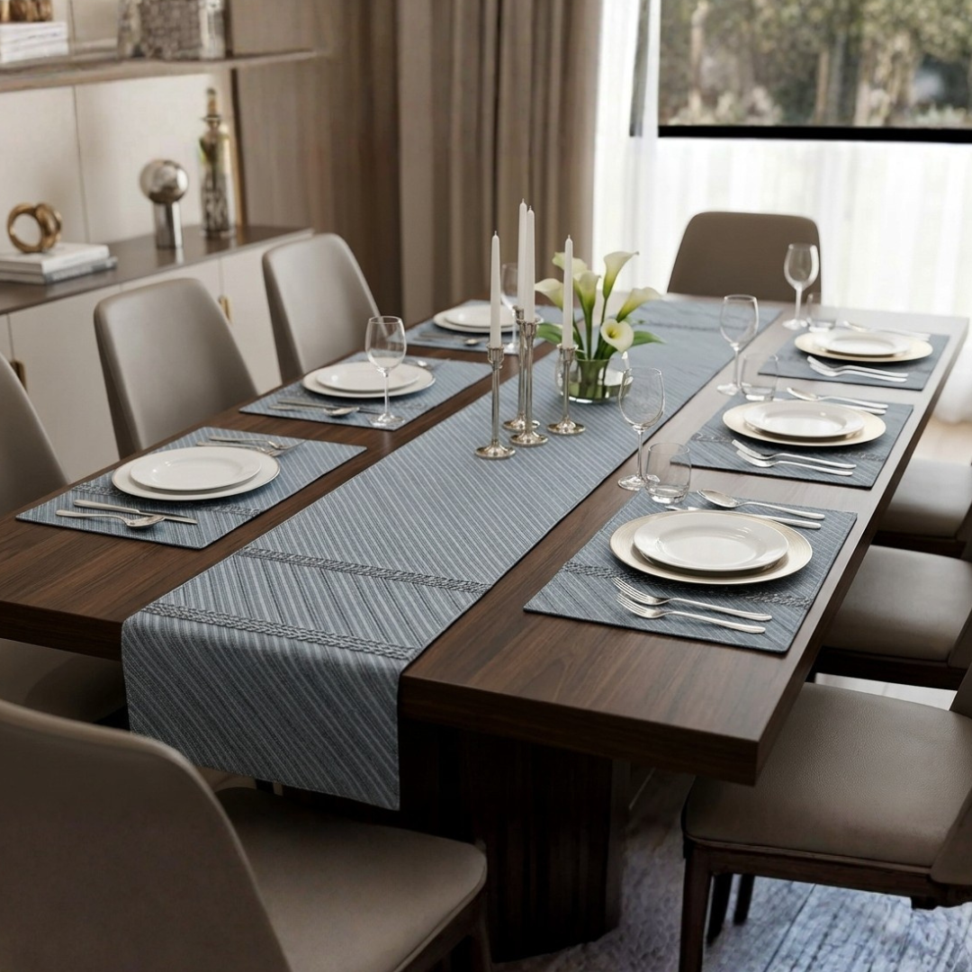 Argos Embroidered 9 Pcs Table Runner Set Grey ( 8 Seater )