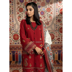 Arina 3 Pcs Embroidered Unstitched Winter Suit Maroon